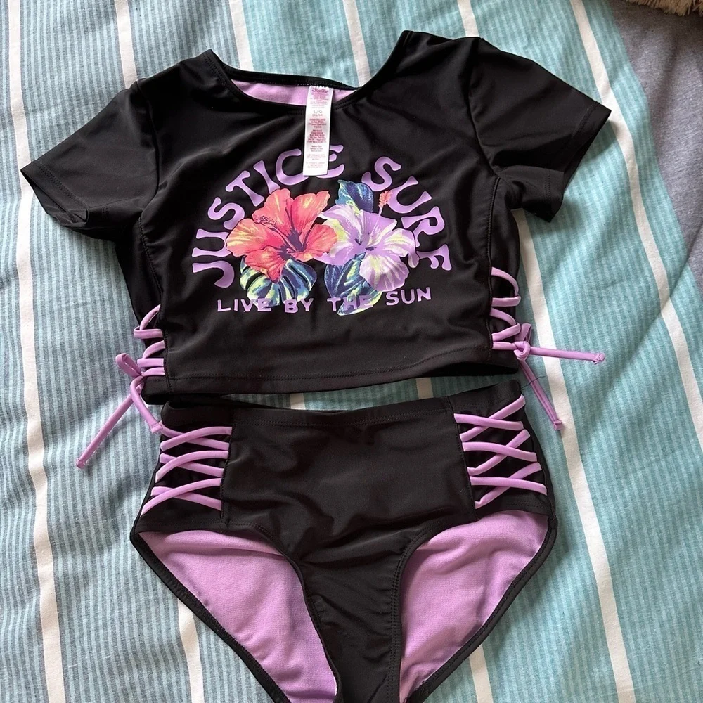 Justice short sleeve swimsuit set